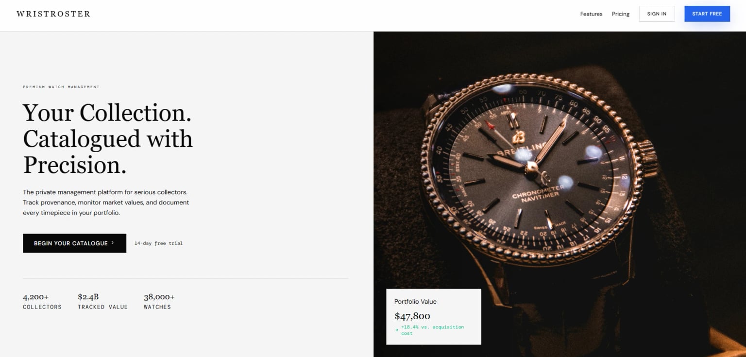 WristRoster watch collection dashboard